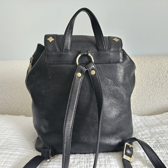 MCM Black Pebbled Calf Leather Logo Backpack - Picture 2 of 13